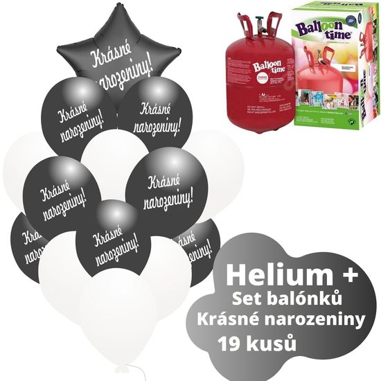 Helium set - černé balónky KRÁSNÉ NAROZENINY -