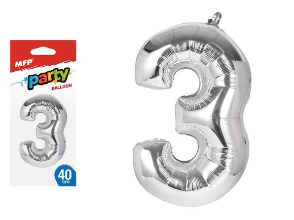 balónek č. 3 nafukovací fóliový 40 cm - stříbrný 8000136