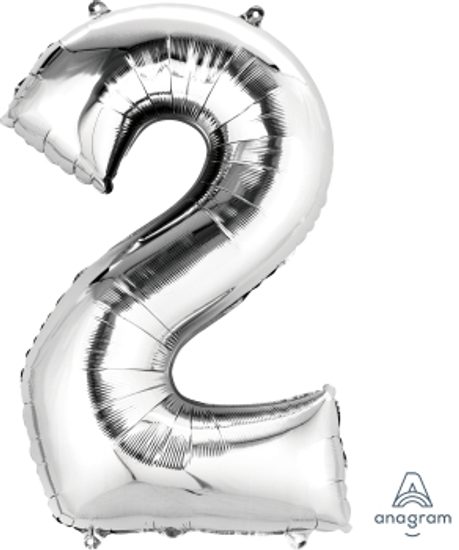 Balónek fóliový narozeniny číslo 2 stříbrný 86 cm