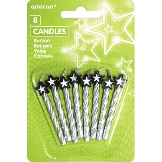 Dortové svíčky stříbrné s hvězdou 8ks