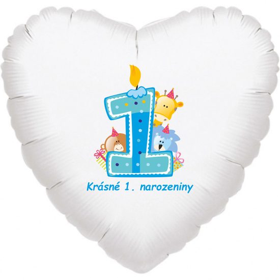 Krásné 1. narozeniny fóliový balónek srdíčko pro kluky