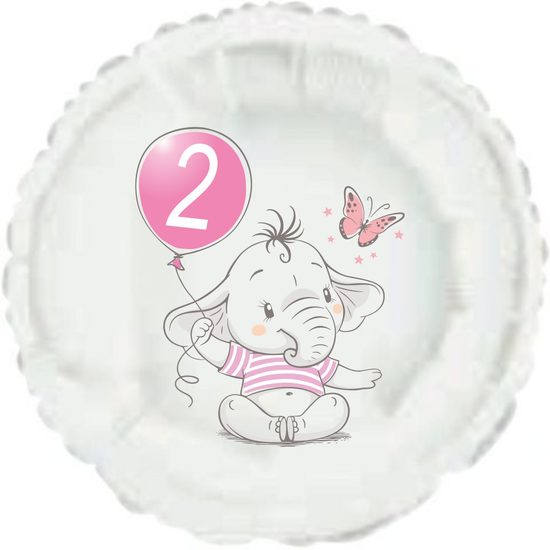 2. narozeniny růžový slon kruh foliový balónek