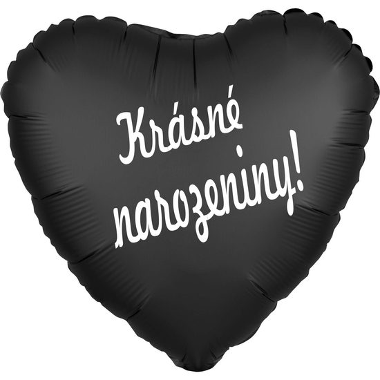 Balónek fóliový černé srdíčko Krásné narozeniny!