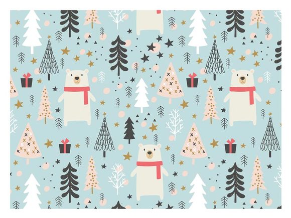 Balící papír LUX - vánoční stromky a medvědi - archy 100x70 cm