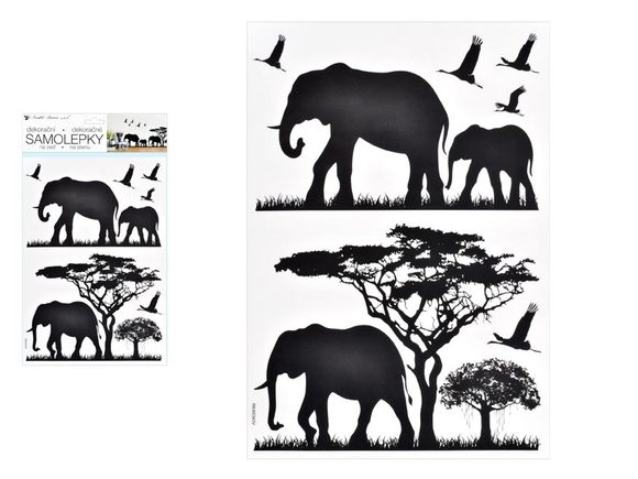 Samolepící dekorace 10475 černá sloni 24 x 42 cm