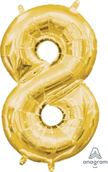 Balónek foliový narozeniny číslo 8 zlatý 35cm x 20 cm