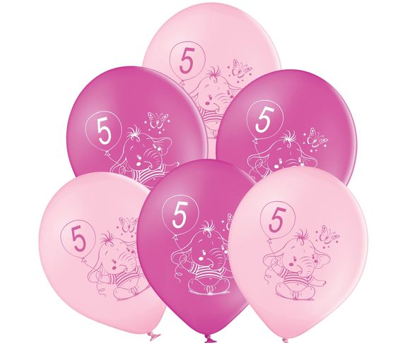 Balónky 5.narozeniny růžový slon 6 ks