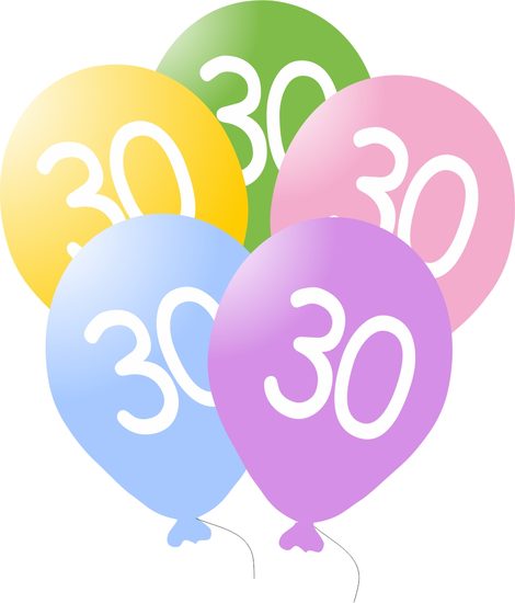 Balonky narozeniny 5ks s číslem 30