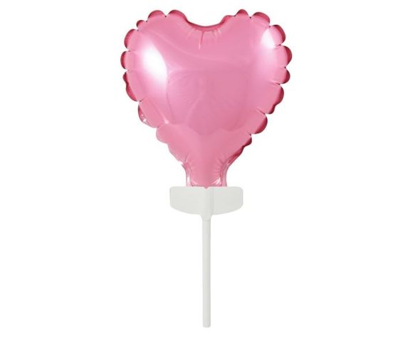 Fóliový balónek s tyčí 4", ve tvaru srdce, růžový