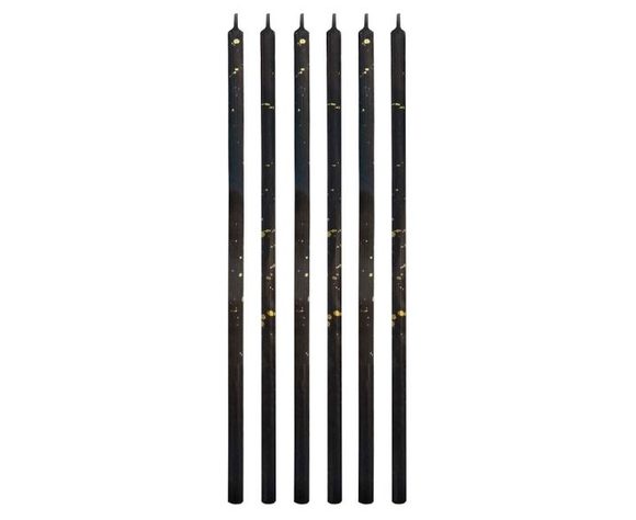 Narozeninové svíčky černé se zlatým zdobením, 16,5 cm, 6 ks