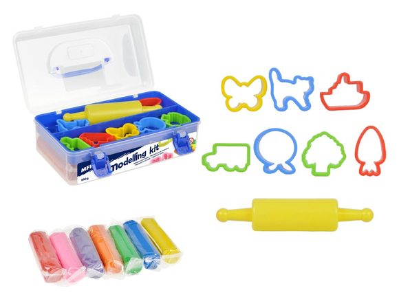 modelovací hmota 7 barev 550g + 7 tvořítek, váleček 5300835