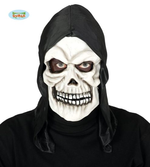 Latexová maska kostlivec / lebka s kapucí - Halloween