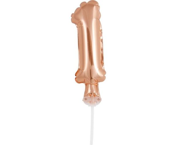 Balón foliový číslice - 1 - RŮŽOVO ZLATÁ - ROSE GOLD 12,5 cm s držákem