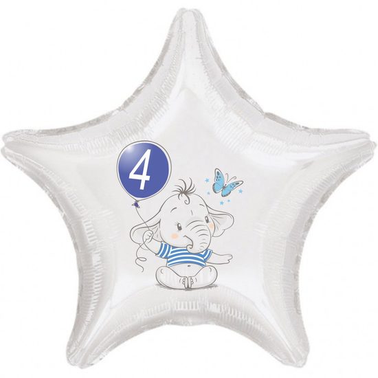4. narozeniny modrý slon hvězda foliový balónek