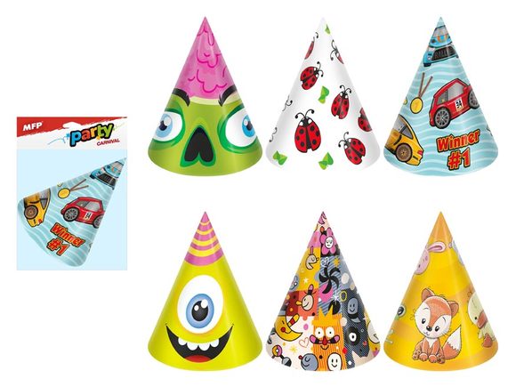Klobouček karnevalový papírový mix č. 4 6 ks 16 cm