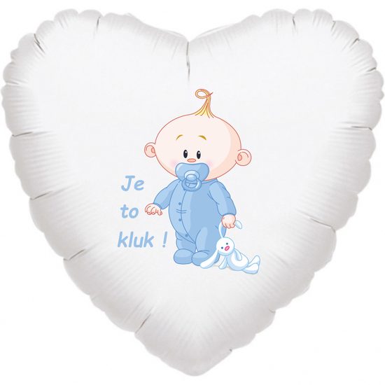 Balónek bílý fóliový srdíčko Je to kluk!
