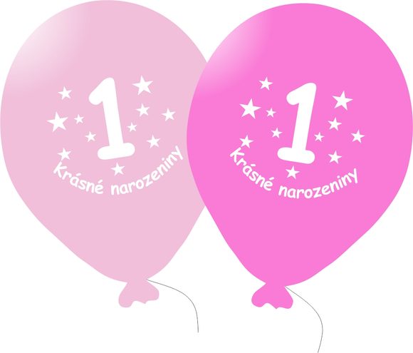 Balónek růžový KRÁSNÉ NAROZENINY číslo 1 - 5 ks