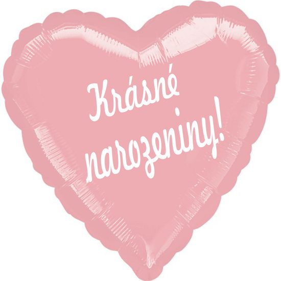 Balónek fóliový světle růžové srdíčko Krásné narozeniny !