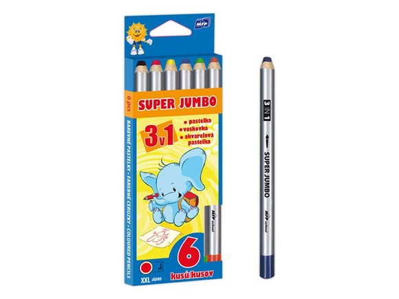 Univerzální pastelky Super Jumbo 3v1 -  6 barev