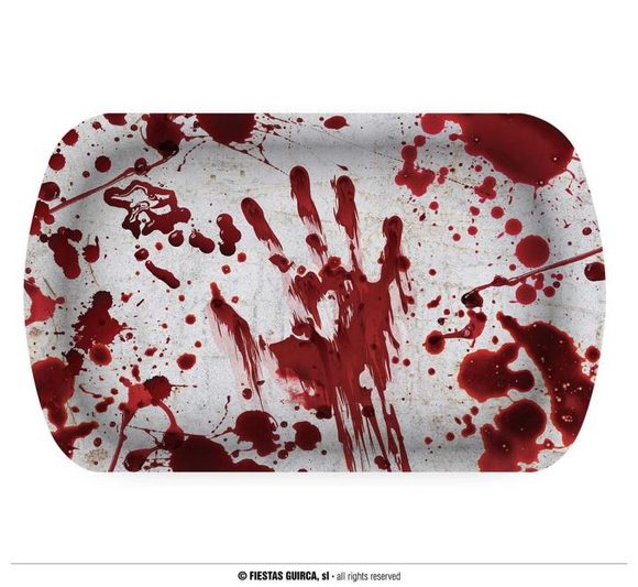 Plastový tácek s krvavými otisky - Halloween - 29 x 15x 3 cm
