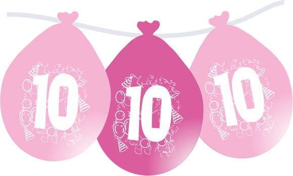 Balonky narozeniny číslo 10, visící 5ks růžové