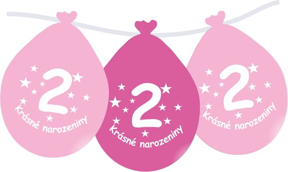 Balónek růžový KRÁSNÉ NAROZENINY číslo 2 visící - 5 ks