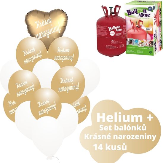 Helium set - srdce zlaté balónky KRÁSNÉ NAROZENINY -
