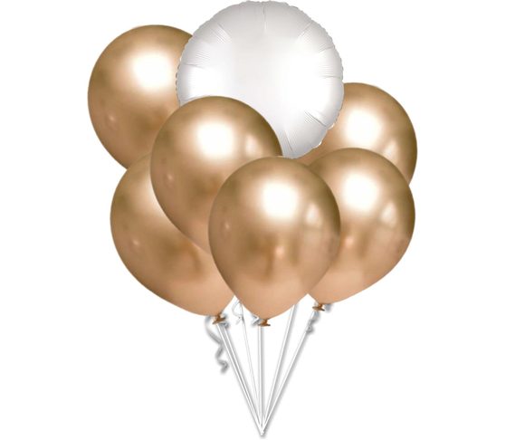 Balónky chromové zlaté a bílý balónek kruh set