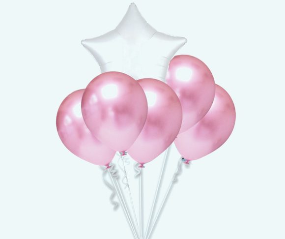 Balónky chromové světle růžové a bílá hvězda set