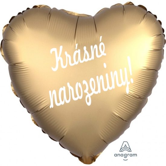 Balónek fóliové srdíčko zlaté Krásné narozeniny!