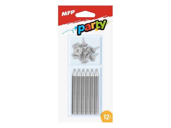 dortové svíčky stříbrné 12ks+12ks držák 8800078