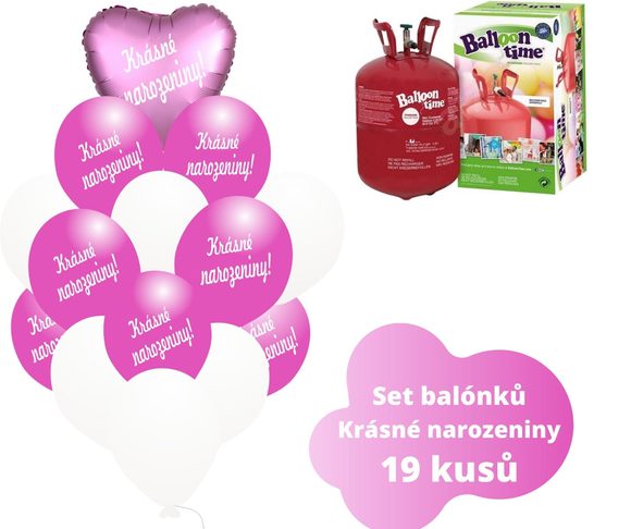 Helium set - srdce a tmavé fuchsia balónky KRÁSNÉ NAROZENINY