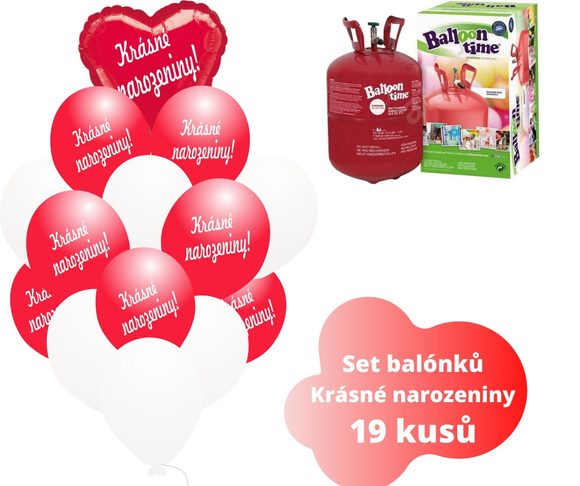 Helium set - červené balónky KRÁSNÉ NAROZENINY -