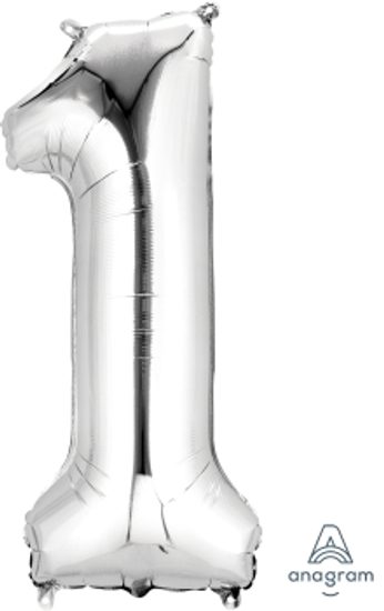 Balónek fóliový narozeniny číslo 1 stříbrný 86 cm