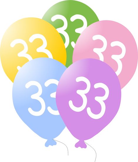 Balonky narozeniny 5ks s číslem 33