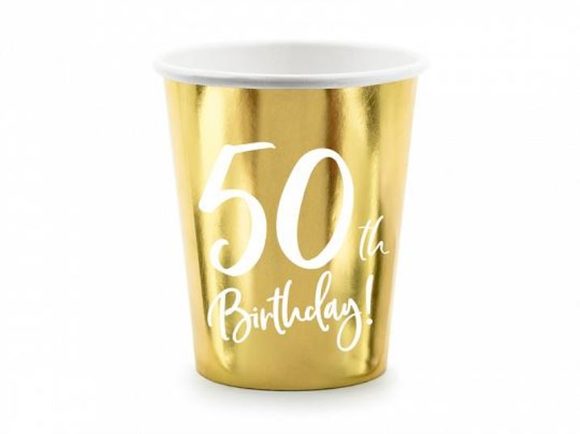Papírové kelímky 50 LET - narozeniny - zlaté - 220 ml, 6ks