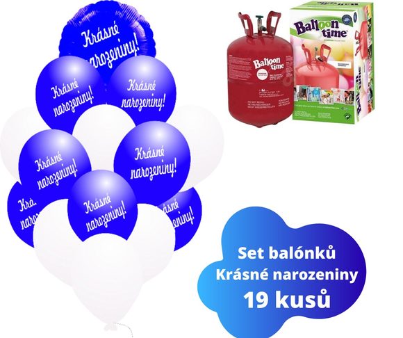 Helium set - tmavěmodré balónky KRÁSNÉ NAROZENINY -