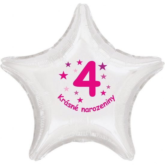 Krásné 4. narozeniny fóliový balónek hvězda pro holky