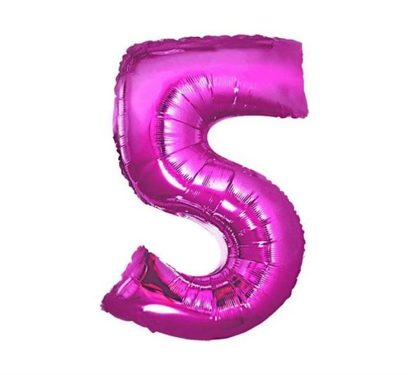 Balón foliový číslice růžová 35 cm - 5 (NELZE PLNIT HELIEM)