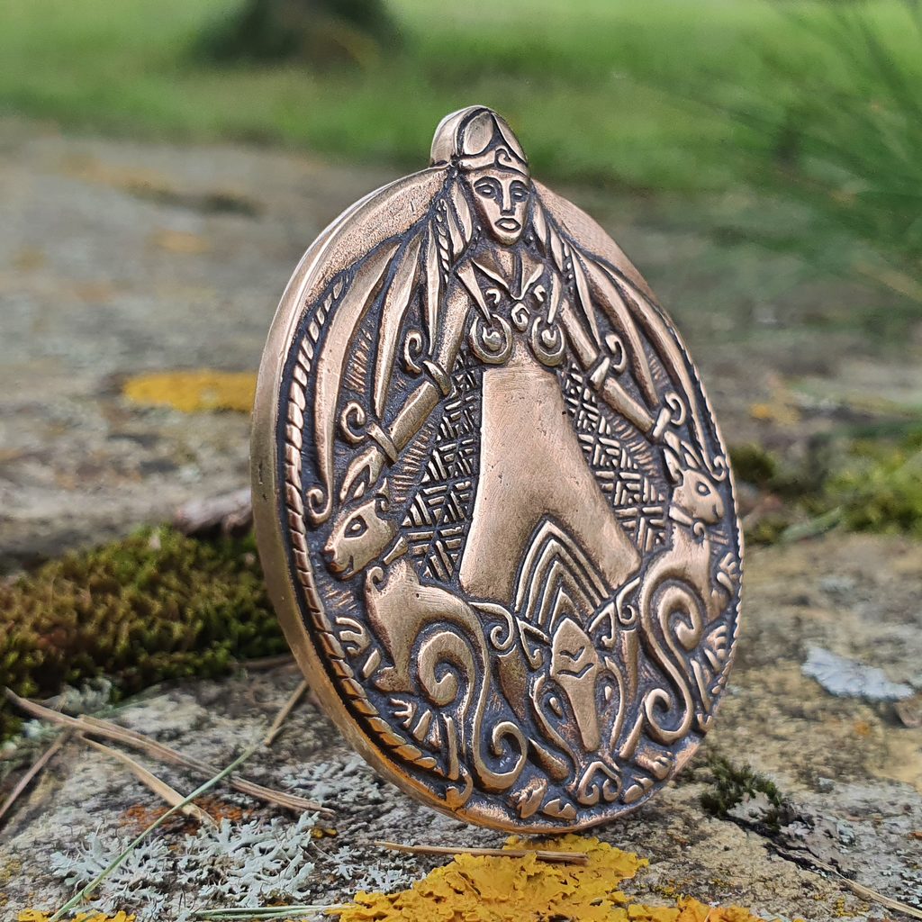 Bronze Freya Pendant with Moonstone Norse Goddess Asatru Jewelry