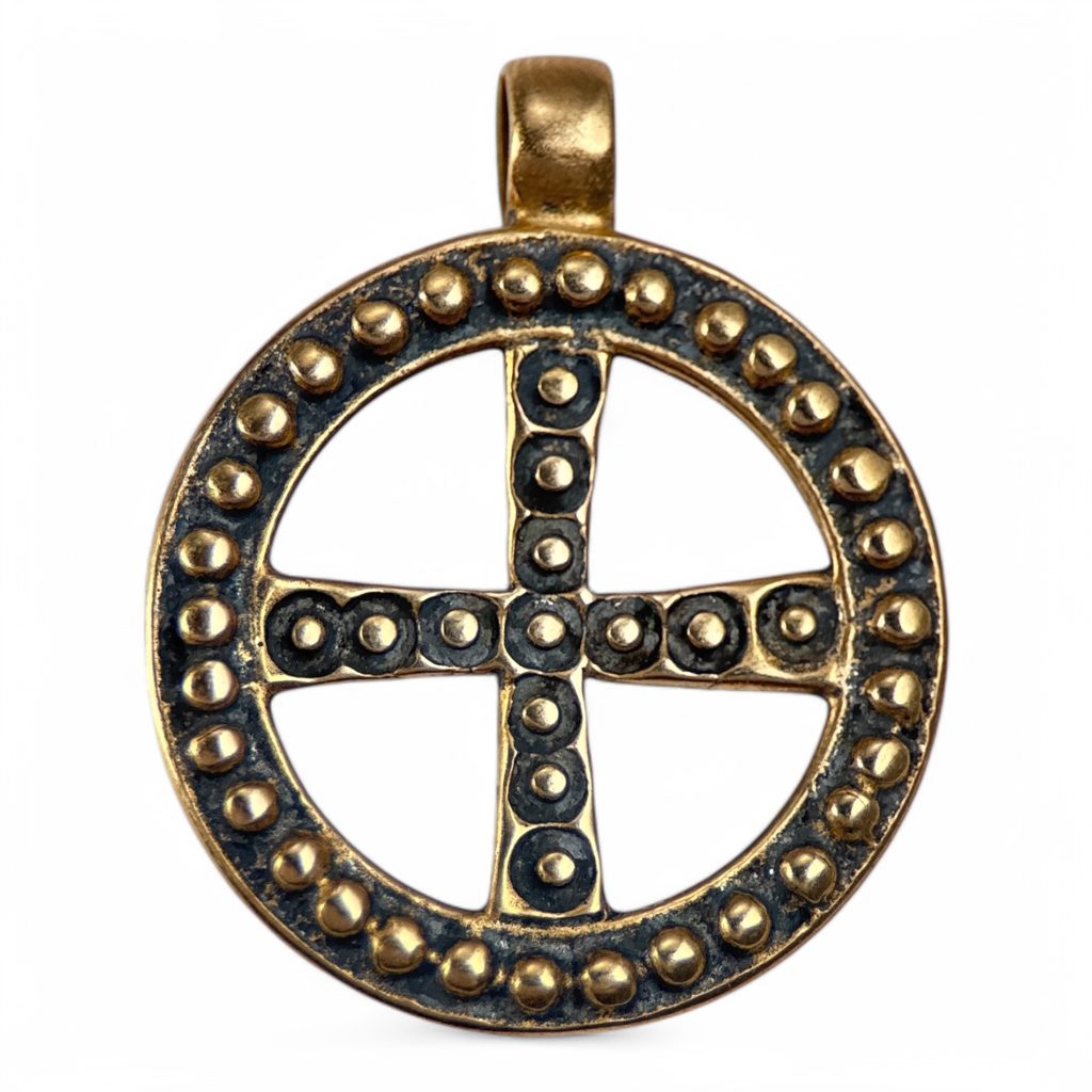 SLAVIC SOLAR CROSS, Empire of Great Moravia, bronze pendant Wulflund