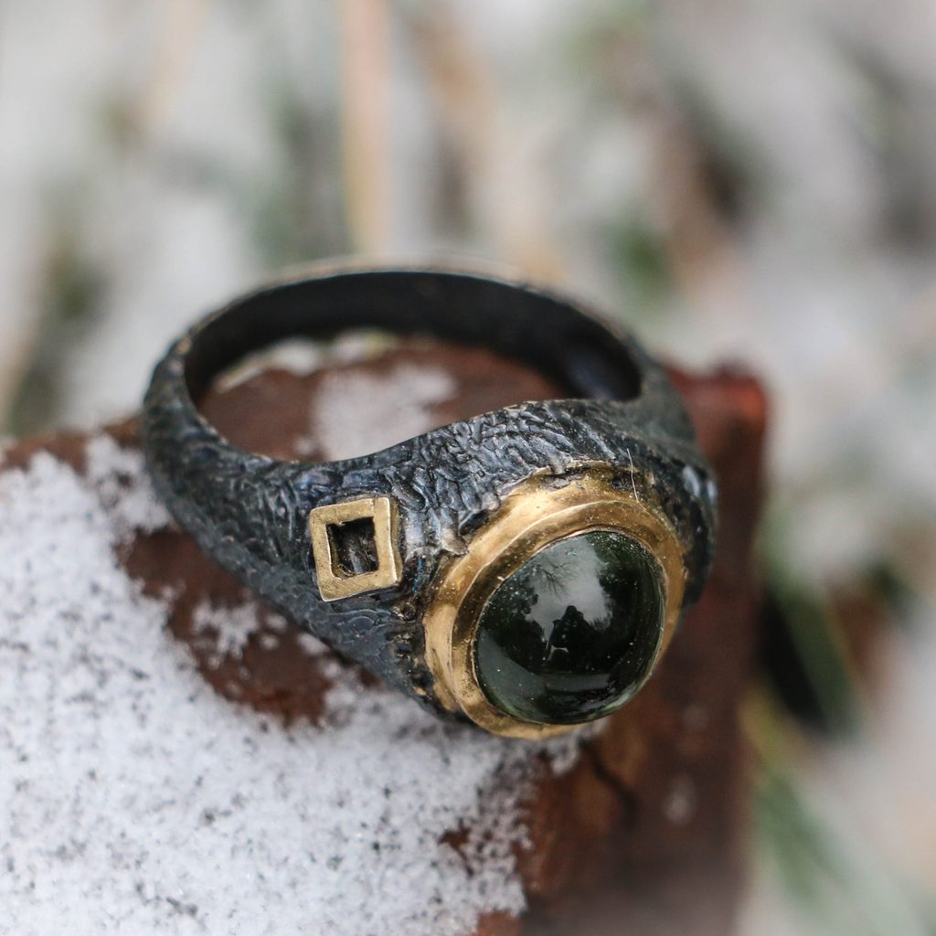 BOHEMIA luxury silver ring with Czech Moldavite Kanevsky moldavites czech Silver jewellery Wulflund