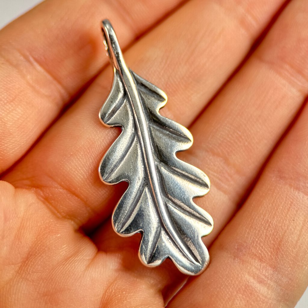 Collana Con Ciondolo Foglia Di Quercia Henryka - Argento 925 E Ambra Baltica Naturale, Gioiello Boho