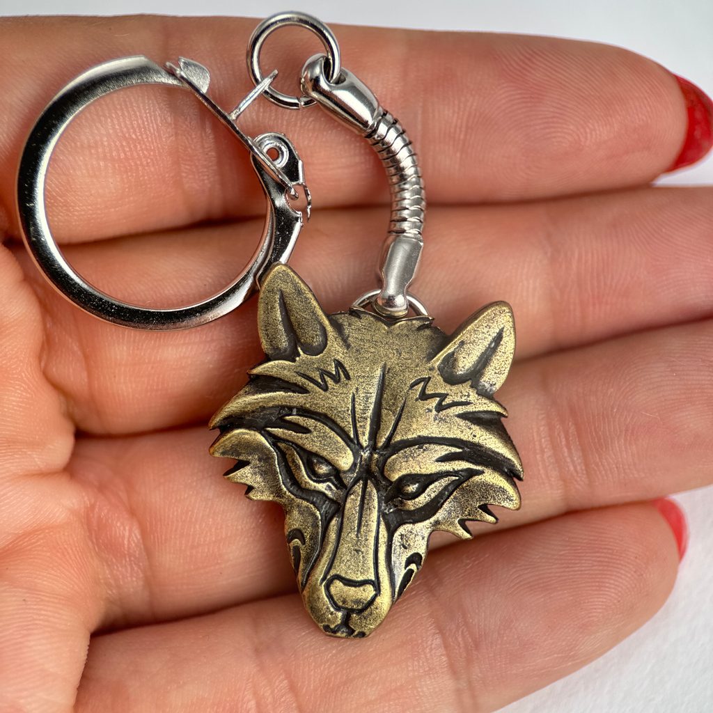 VUK - Wolf, key ring, zinc old brass Drakkaria Metal