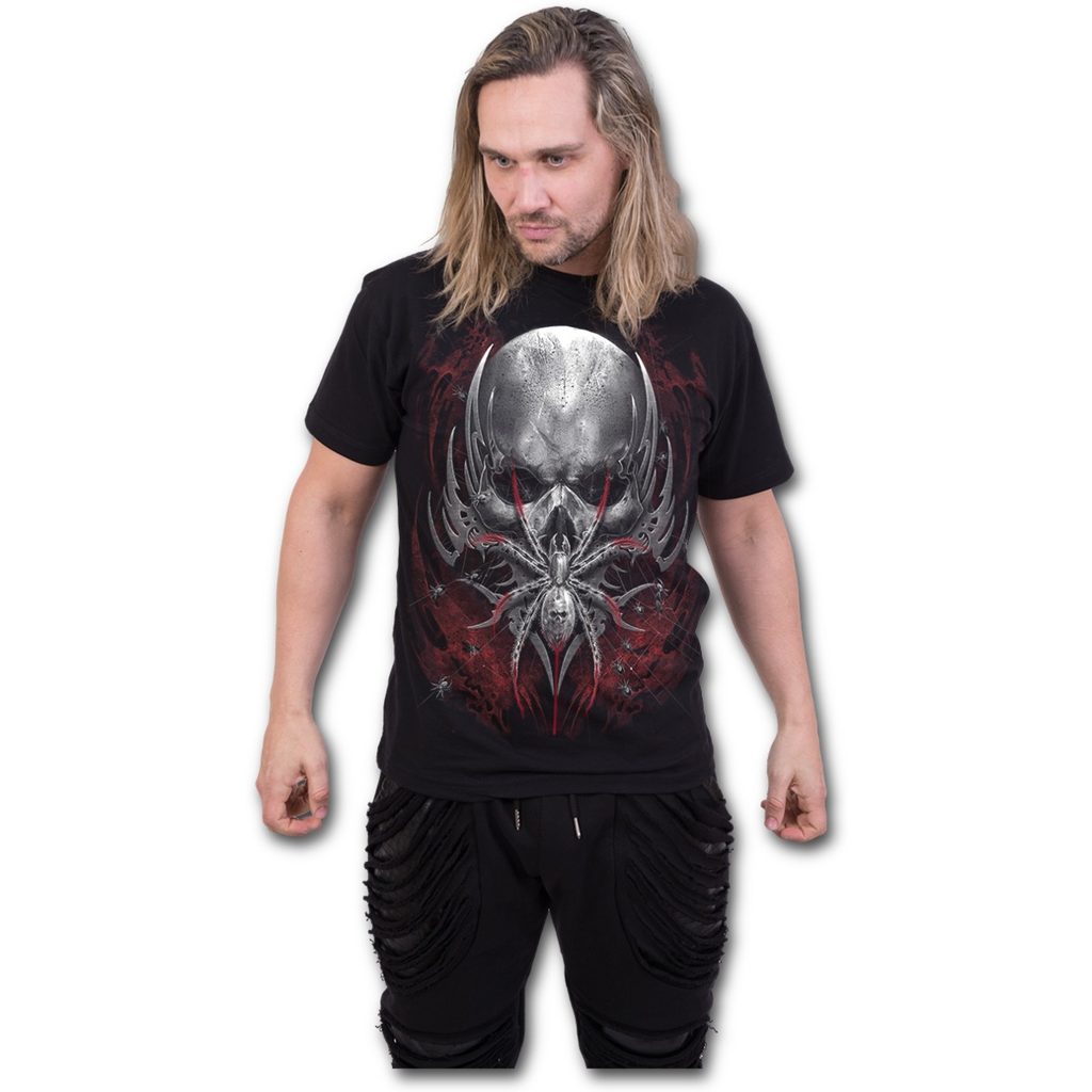 SPIDER SKULL - Front Print T-Shirt Black Wulflund
