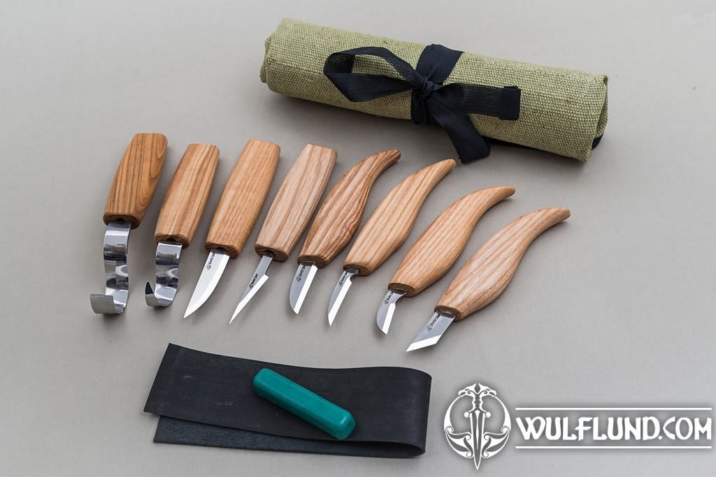 Wood Carving Set of 8 Knives (8 knives in roll + accessories) S08 forged  carving chisels Bushcraft, Living History, Crafts 
