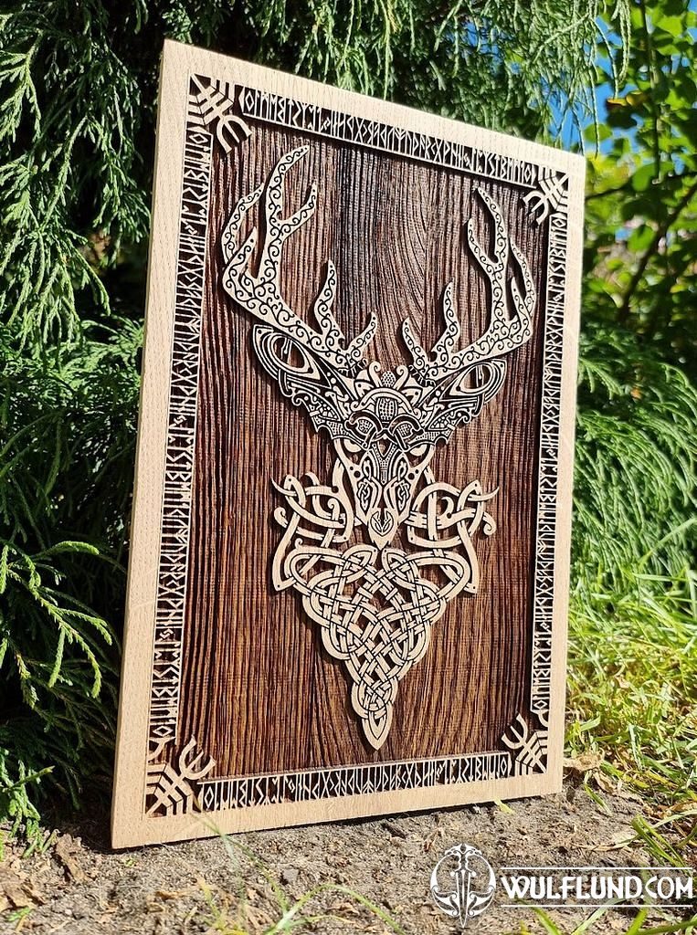 DEER Wall Decoration 45cm Oak wooden statues, plaques, boxes Wood