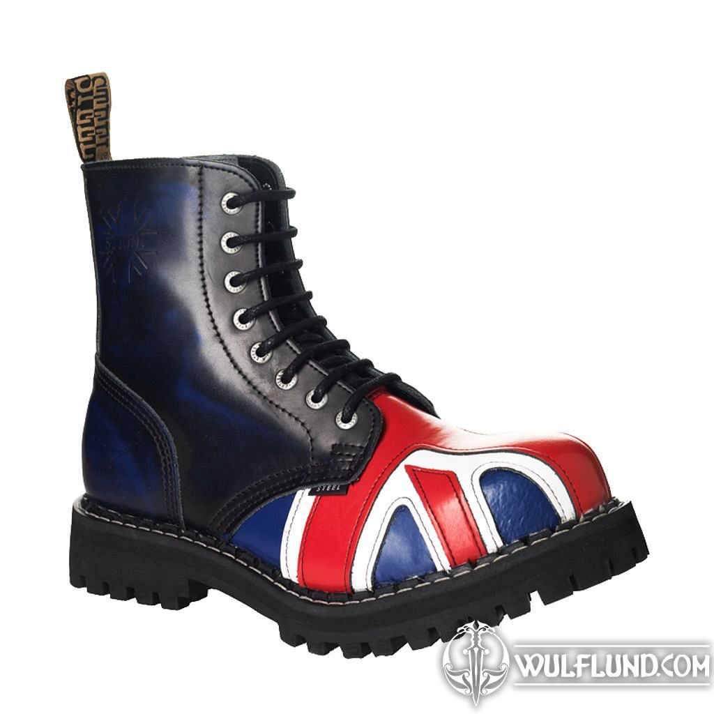 Leather boots STEEL British flag 8-eyelet-shoes Steel Boots T-SHIRTS, Boots  - Rock Music - wulflund.com