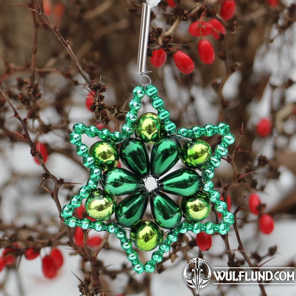 GREEN STAR, Yule Decoration vánoční ozdoby Yule decorations, Glass ...