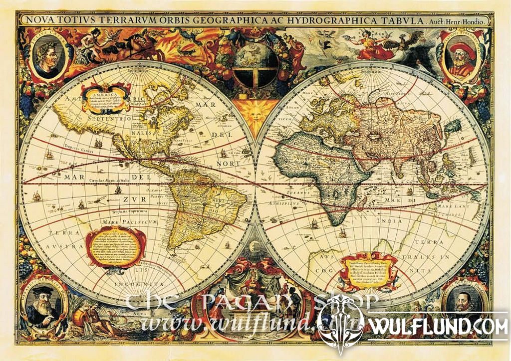 WORLD 1595, HONDIO, historical map, replica historical maps Books, Maps,  Stickers - wulflund.com